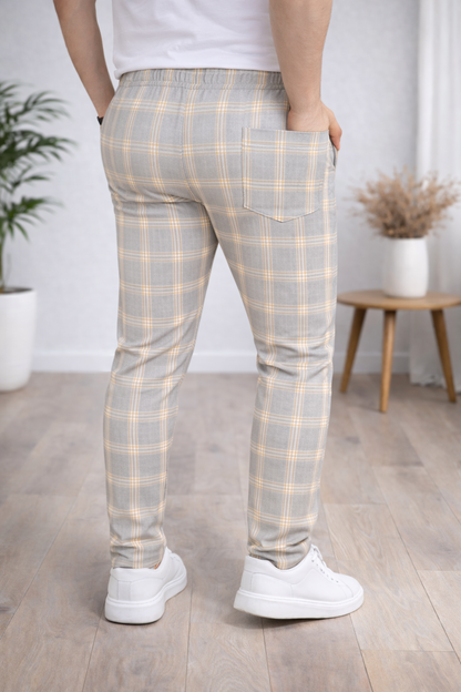 Herren Karierte Hose Slim Fit mit Kordelzug 2009 - Weiß