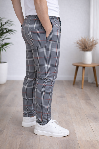 Herren Karierte Hose Slim Fit mit Kordelzug 2009 - Bordeaux