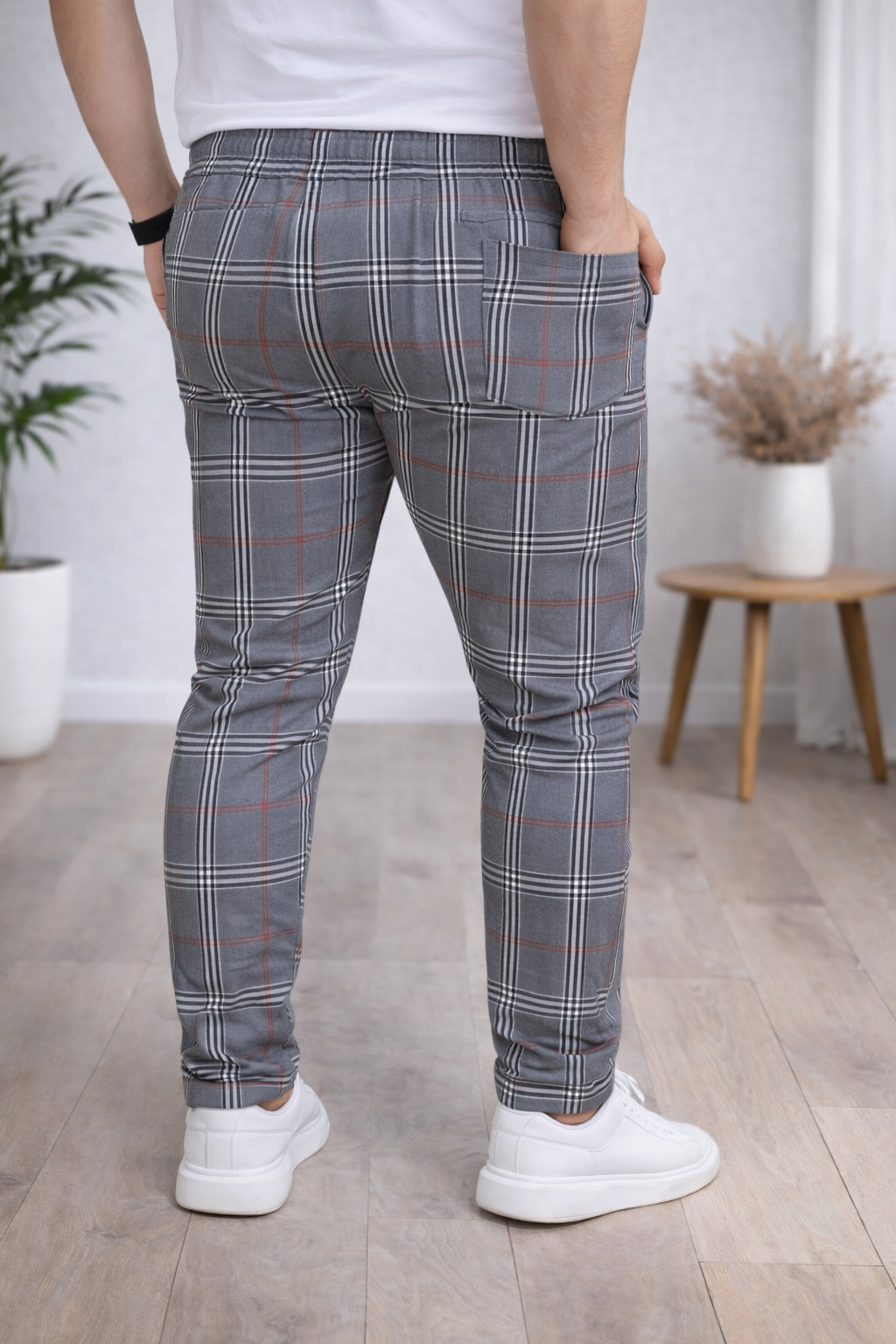 Herren Karierte Hose Slim Fit mit Kordelzug 2009 - Bordeaux