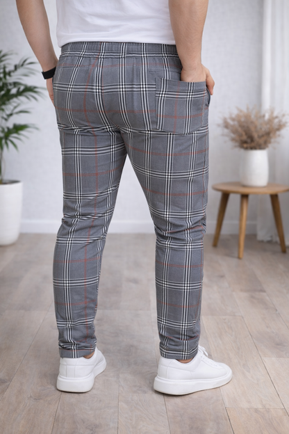 Herren Karierte Hose Slim Fit mit Kordelzug 2009 - Bordeaux