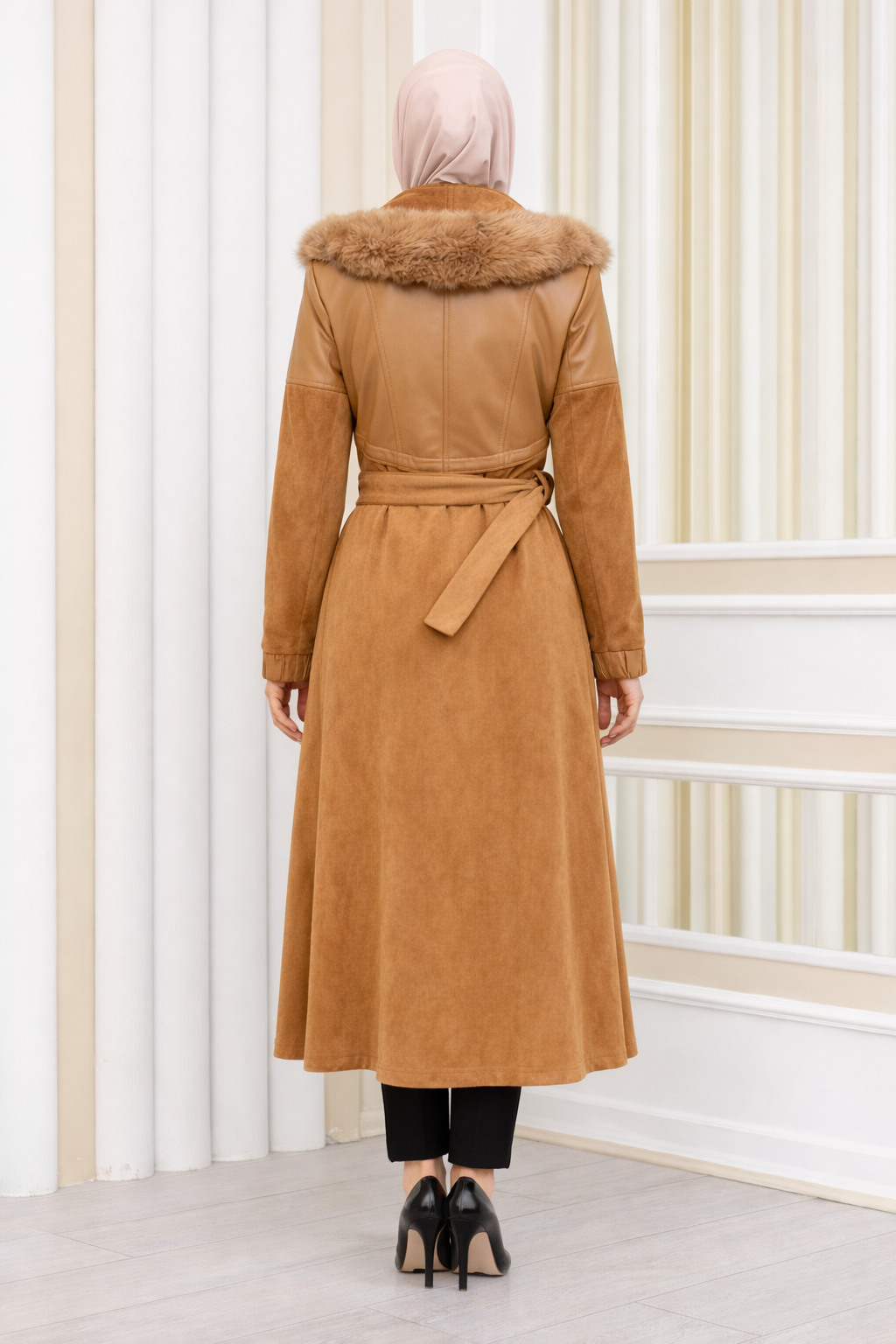 Damen Winter-Trenchcoat aus Wildleder und Leder 1351 - Mausgrau