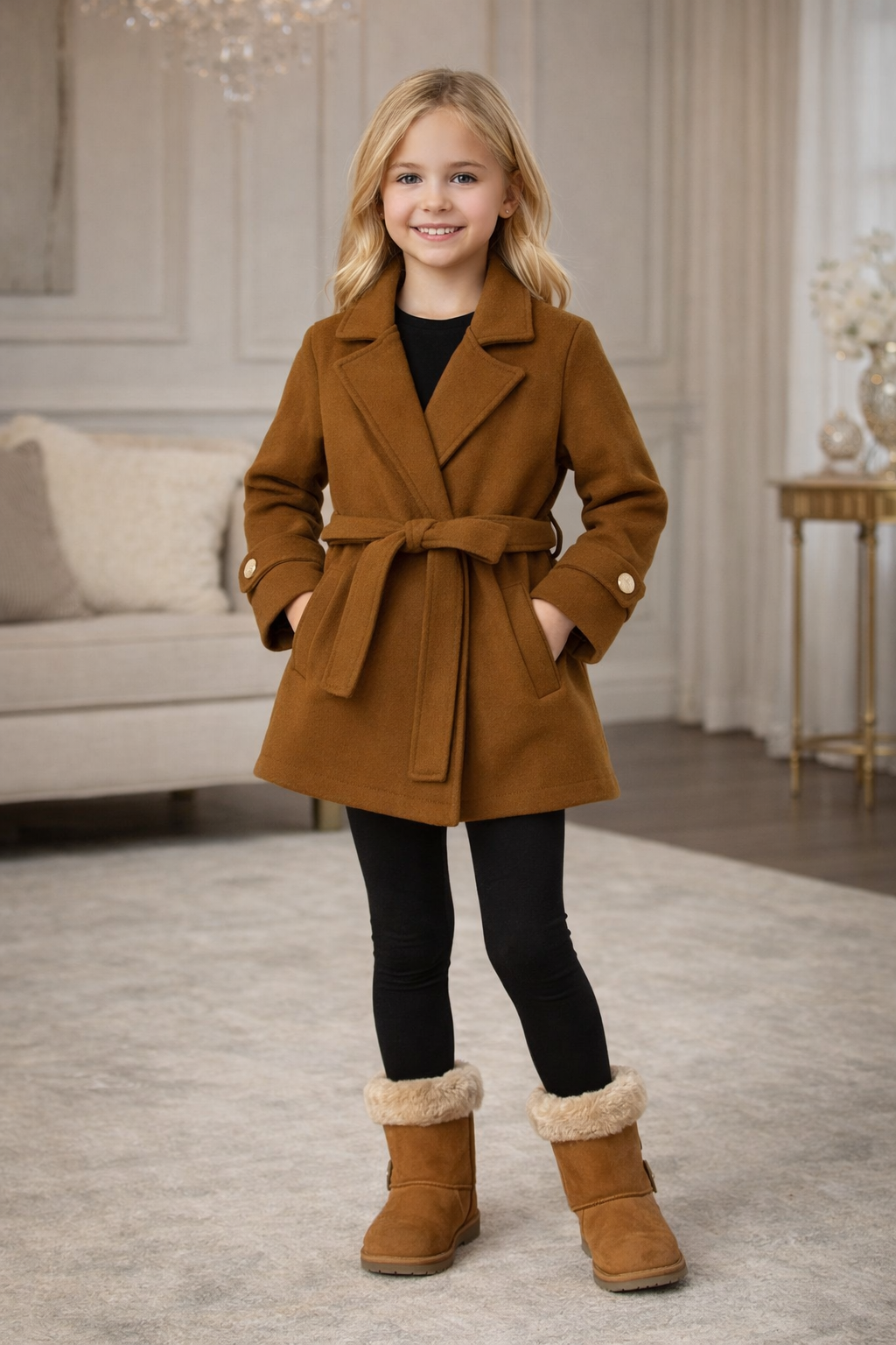 Eleganter Wintermantel für Mädchen 5108 - Braun