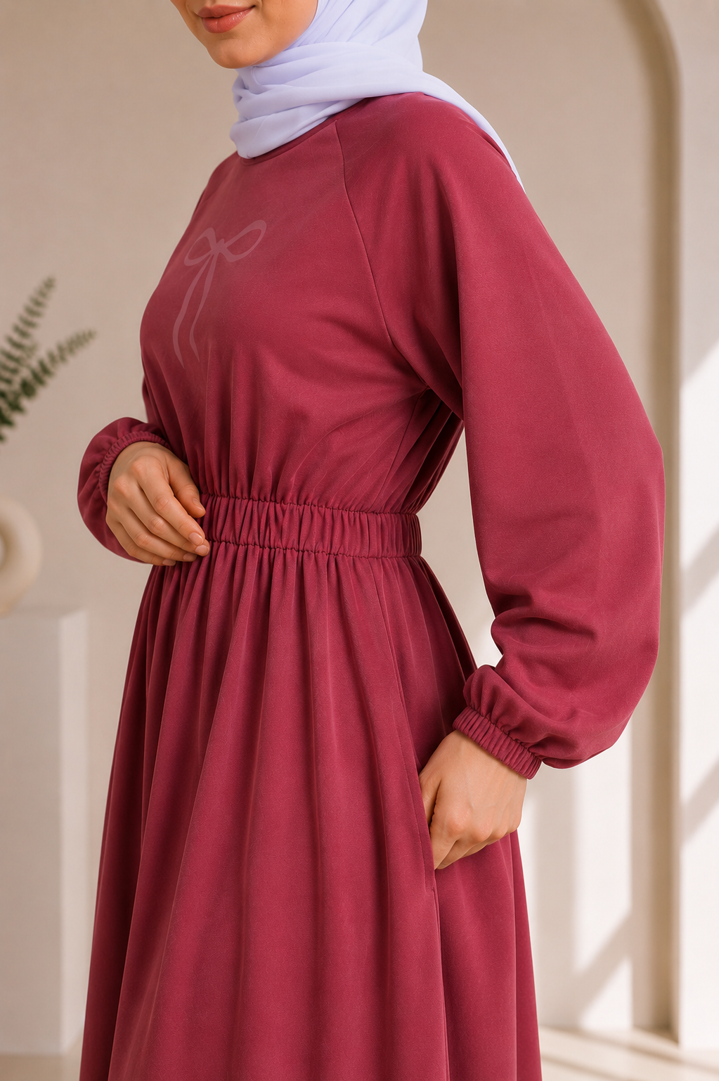 4069  فستان قطن ببيونة - Rosa