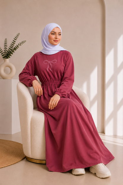 4069  فستان قطن ببيونة - Rosa