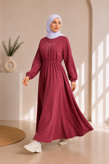 4069  فستان قطن ببيونة - Rosa
