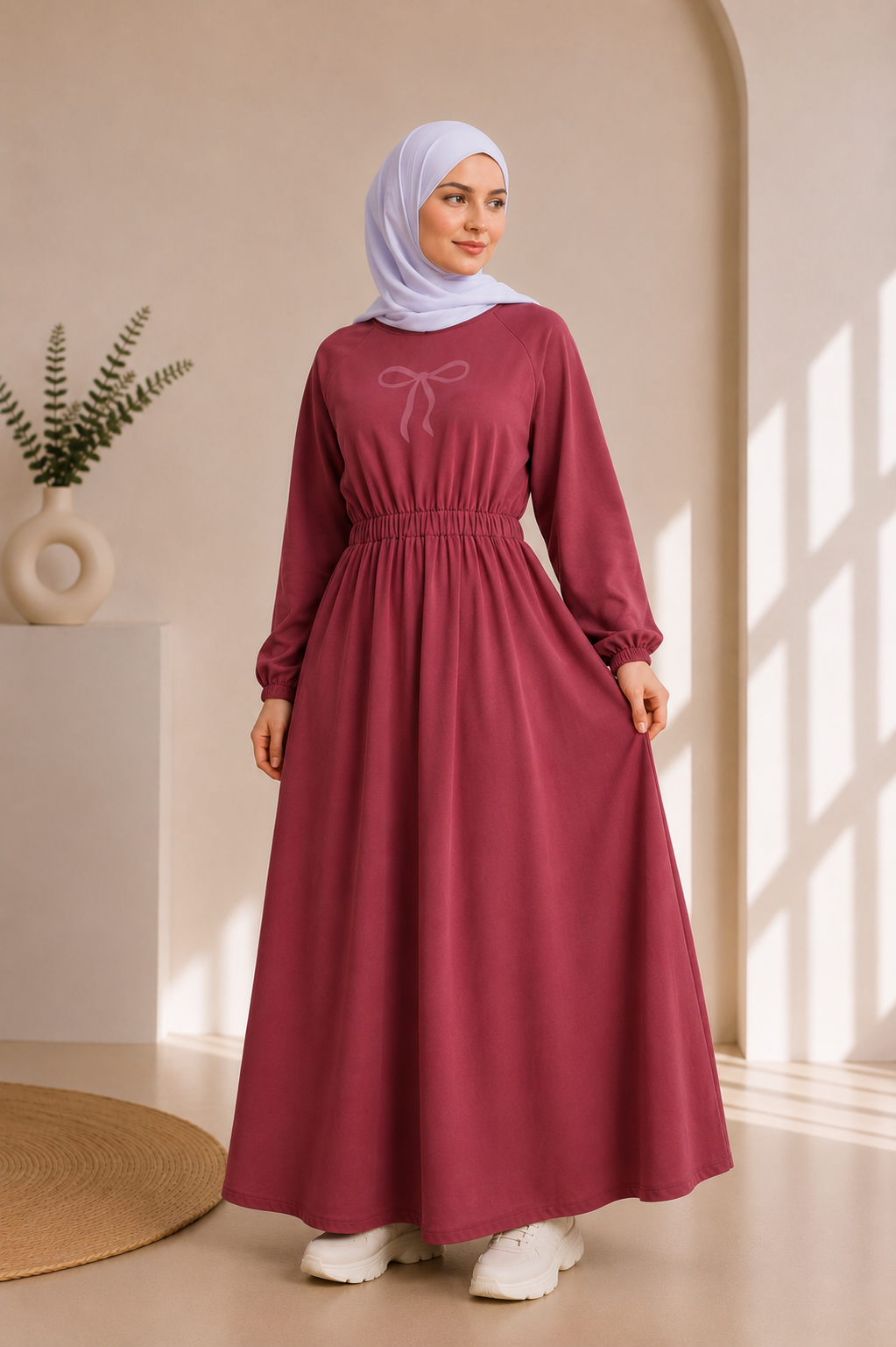 4069  فستان قطن ببيونة - Rosa