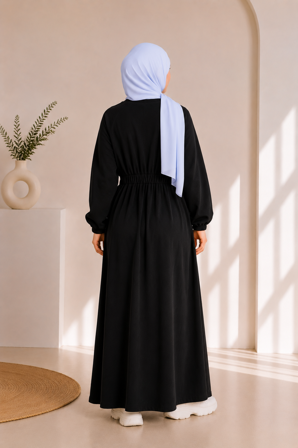 4069  فستان قطن ببيونة - Schwarz