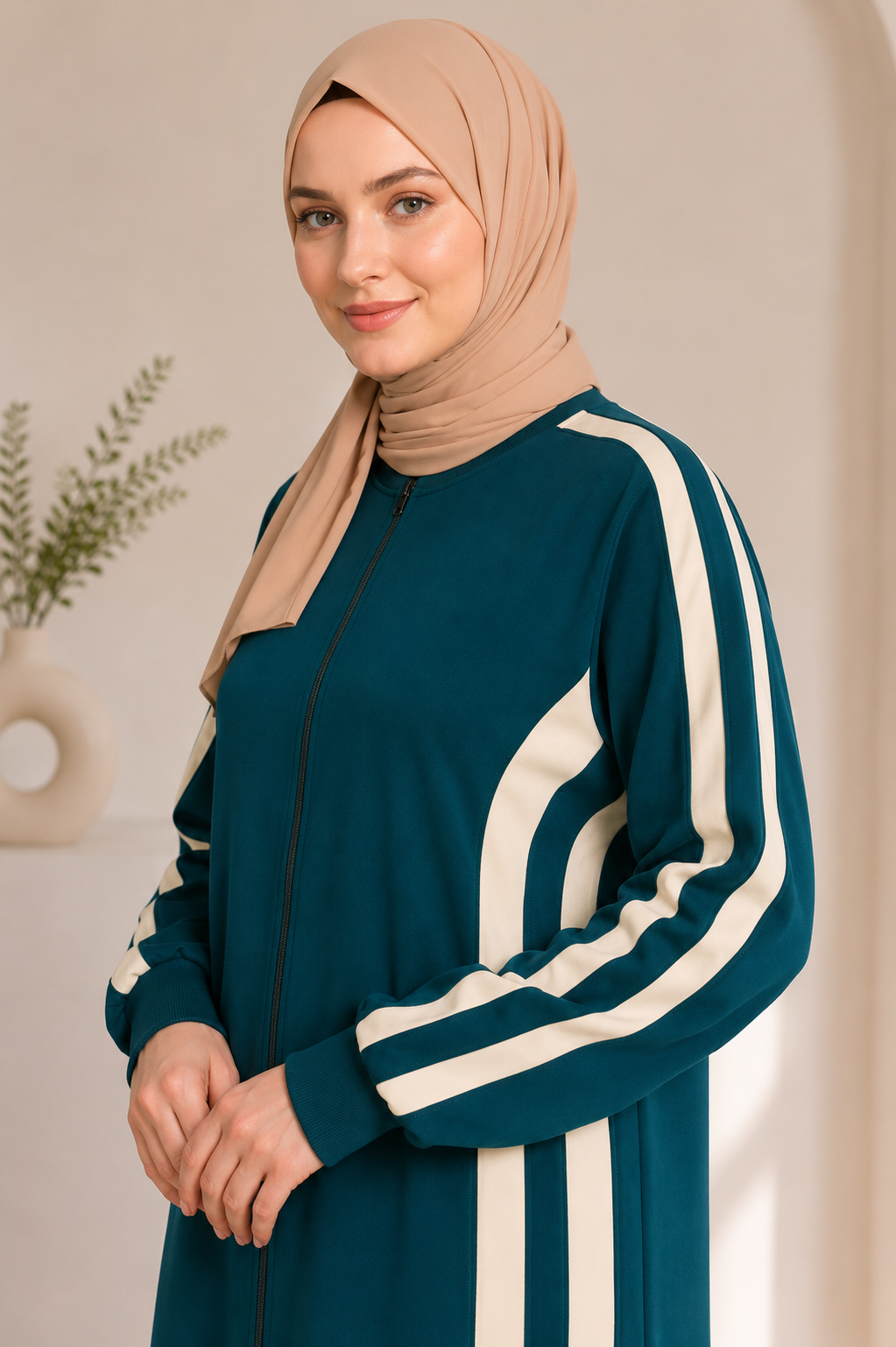 716  عباية قطن سحاب - Khaki