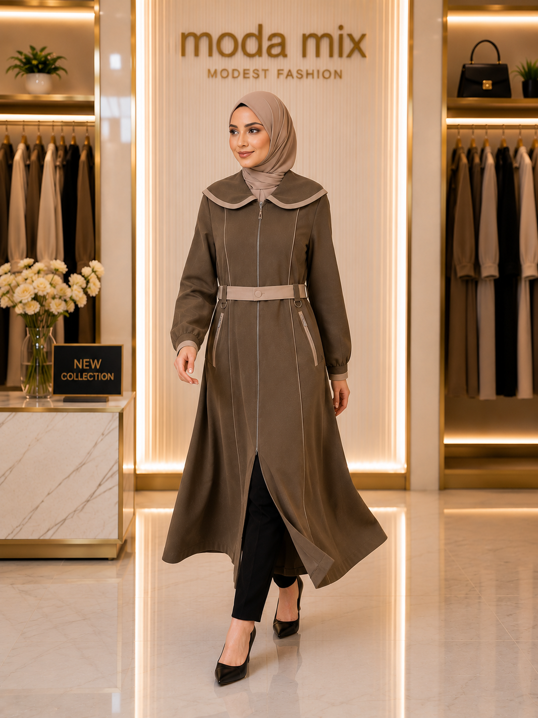 Trenchcoat mit Broschüren-Detail und Satinfutter 1241 - Braun