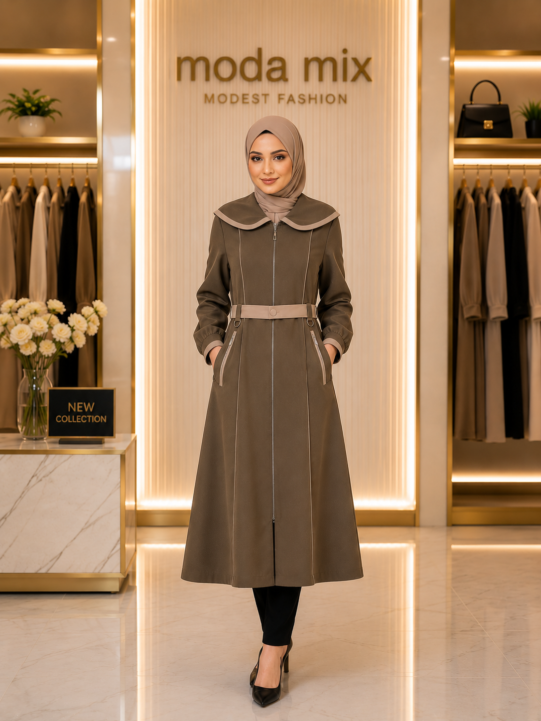Trenchcoat mit Broschüren-Detail und Satinfutter 1241 - Braun