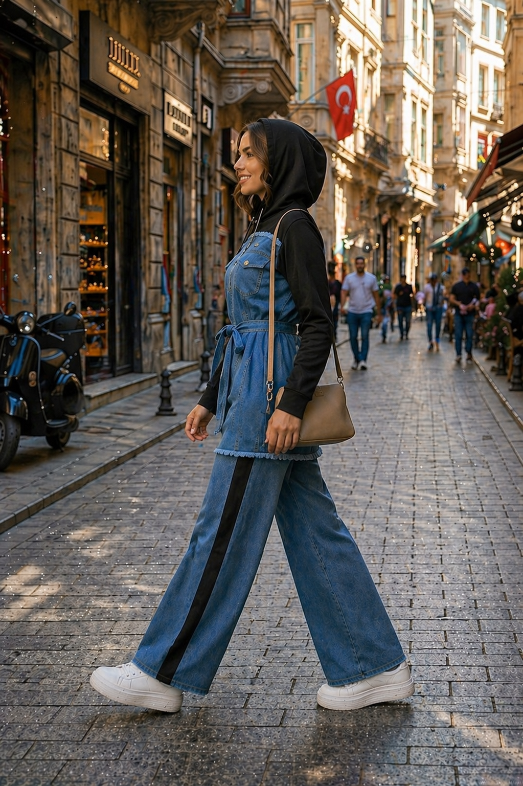Lässiges Jeans-Set mit weiter Passform 4310 - Schwarz