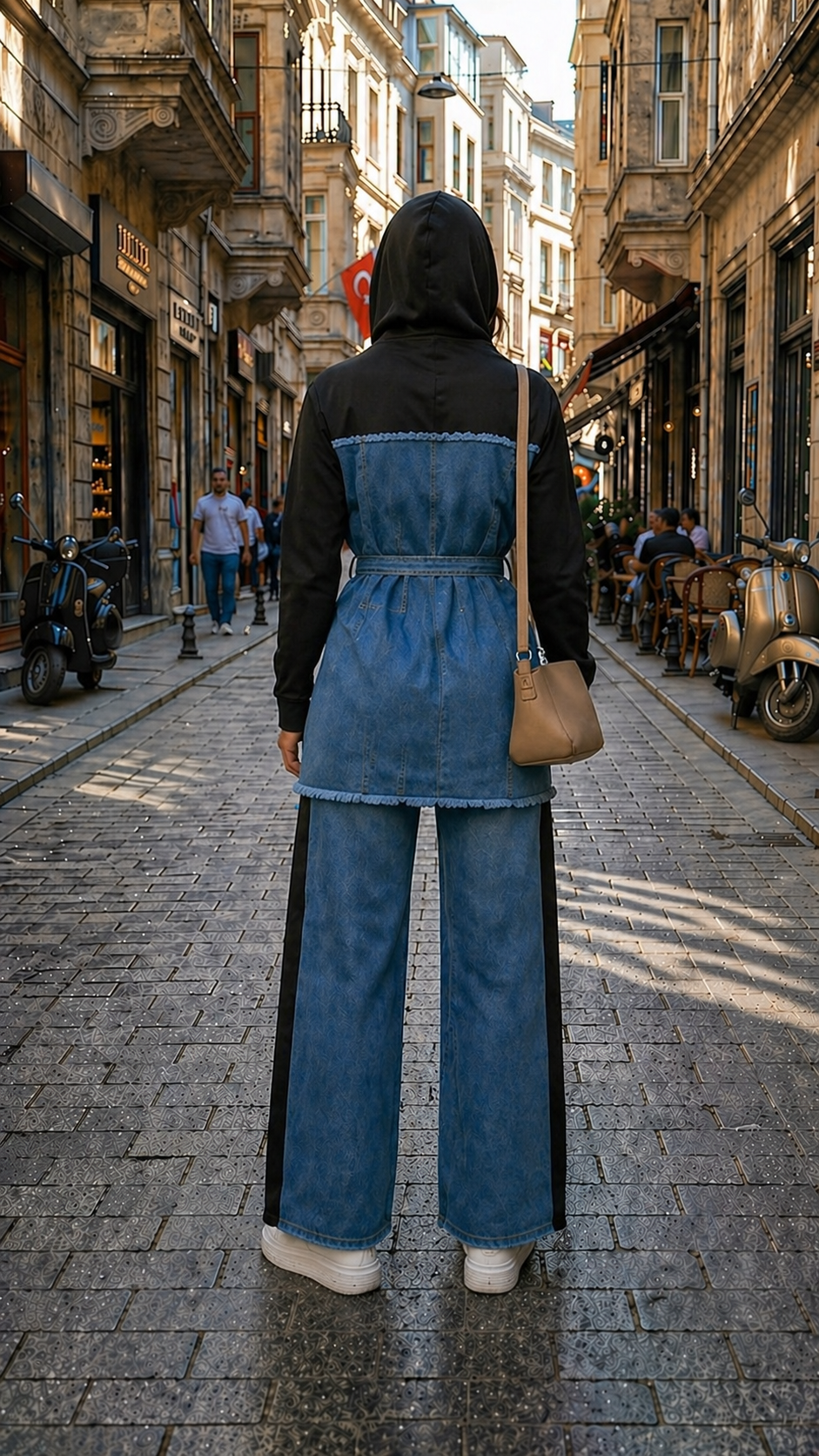 Lässiges Jeans-Set mit weiter Passform 4310 - Schwarz