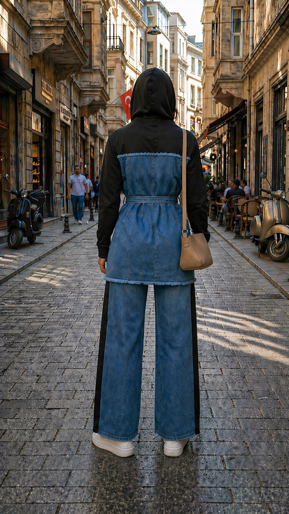 Lässiges Jeans-Set mit weiter Passform 4310 - Schwarz