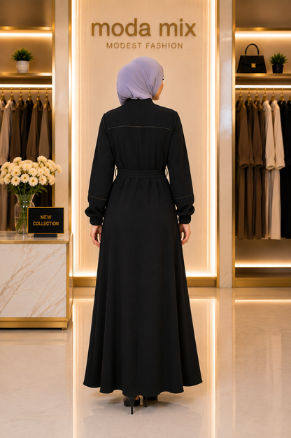 713  عباية صدر كسرات - Schwarz