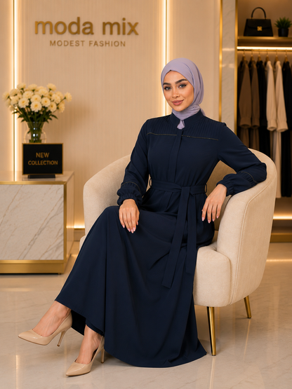 713  عباية صدر كسرات - Dunkelblau