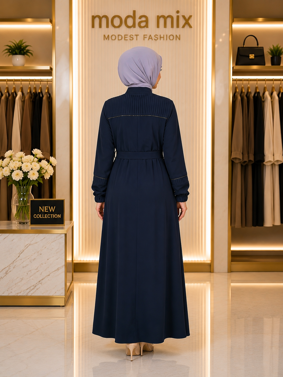713  عباية صدر كسرات - Dunkelblau