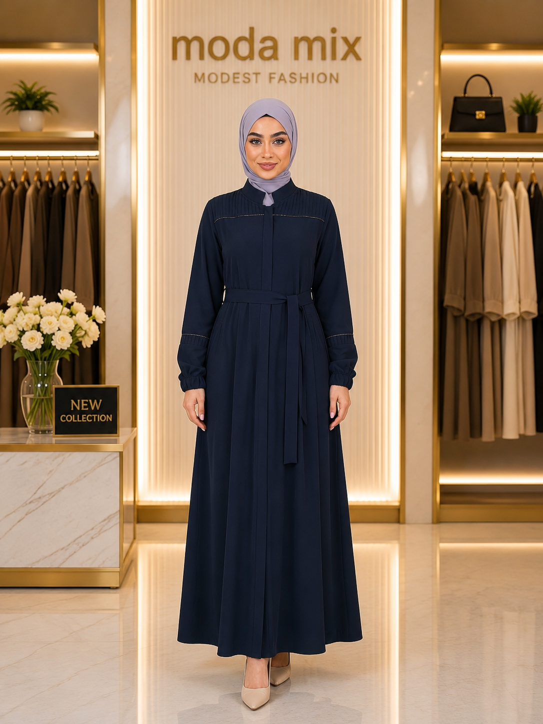 713  عباية صدر كسرات - Dunkelblau