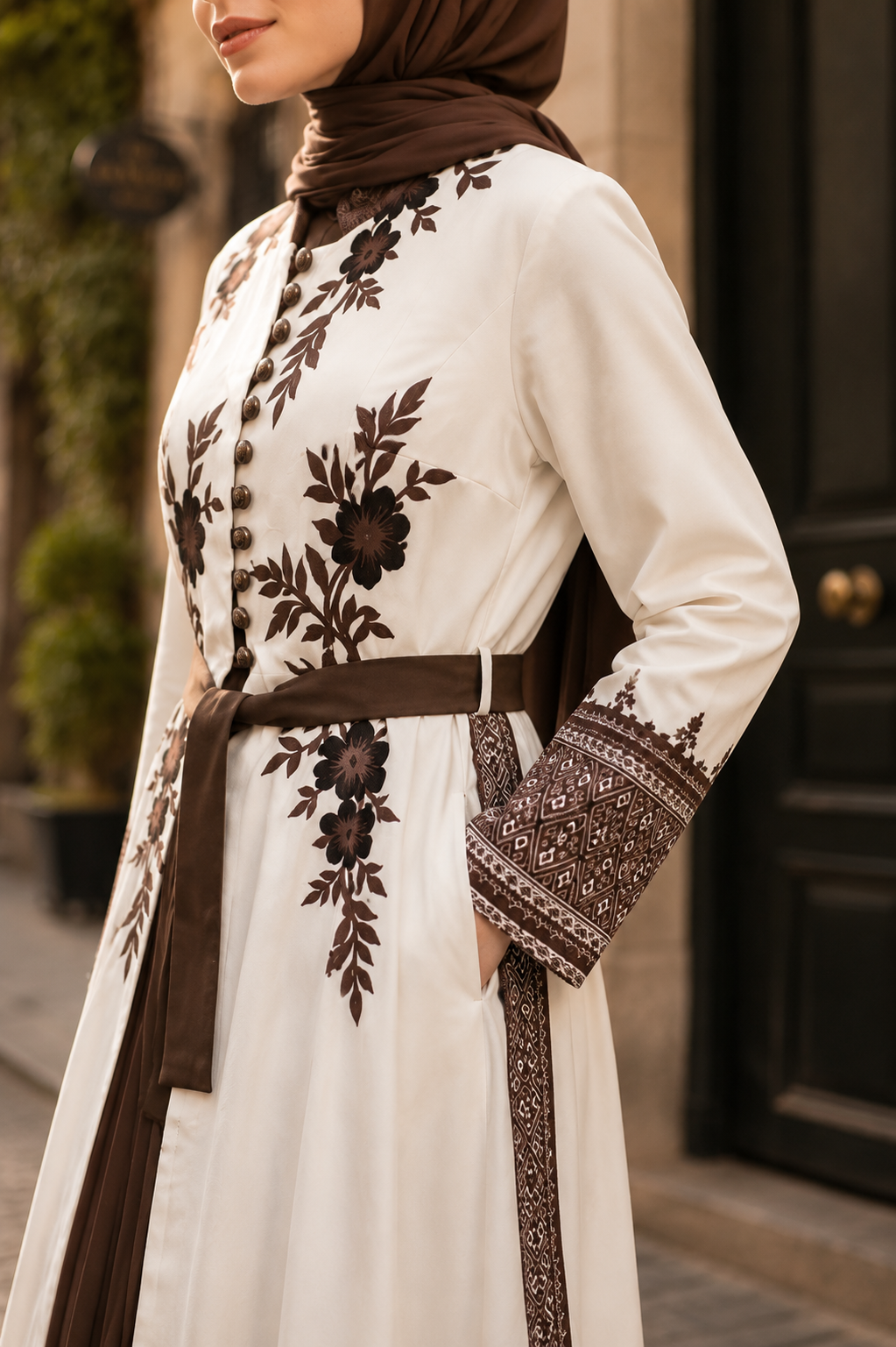 Luxuriöser zweiteiliger Kaftan mit Plissee 4127 - Braun