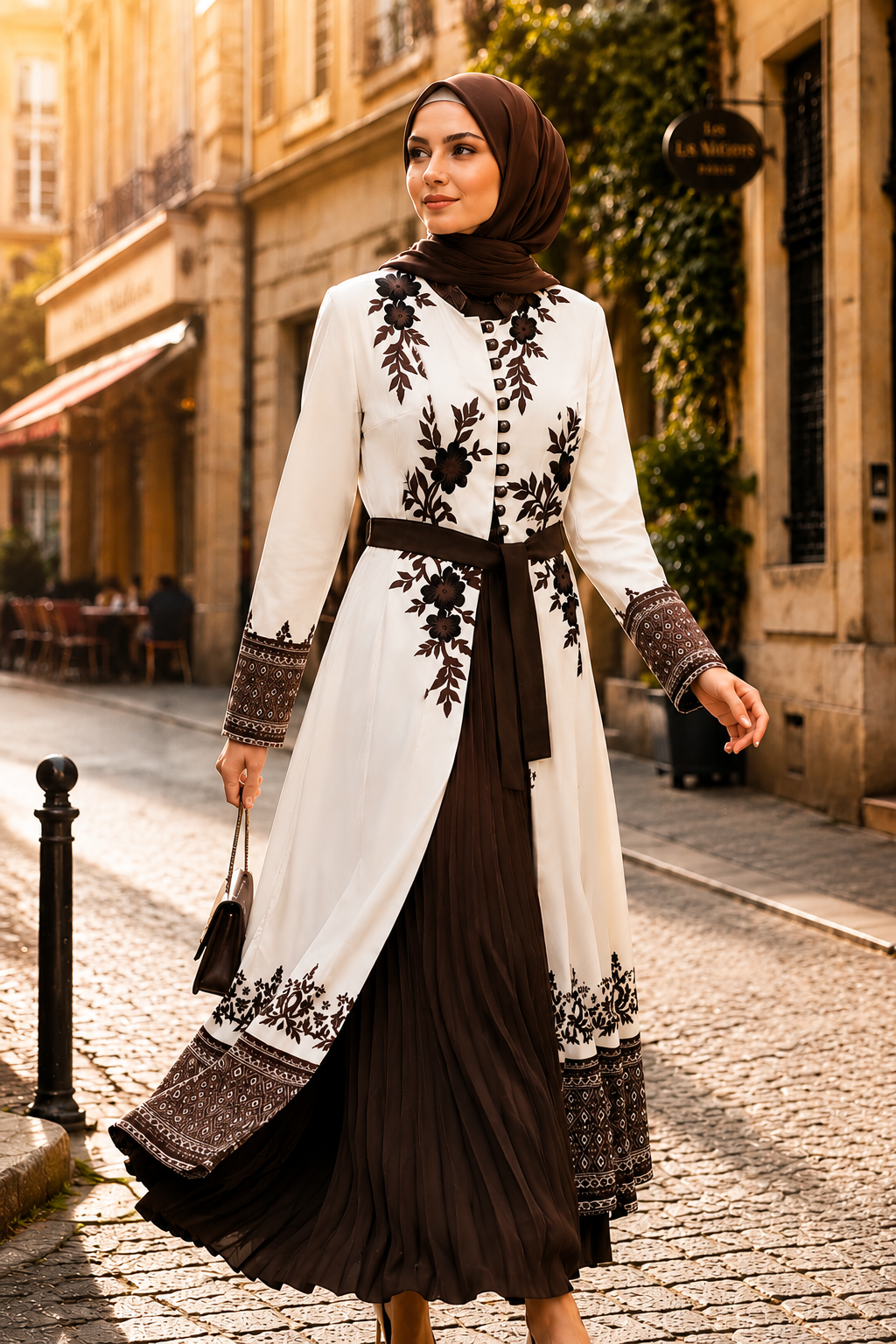 Luxuriöser zweiteiliger Kaftan mit Plissee 4127 - Braun