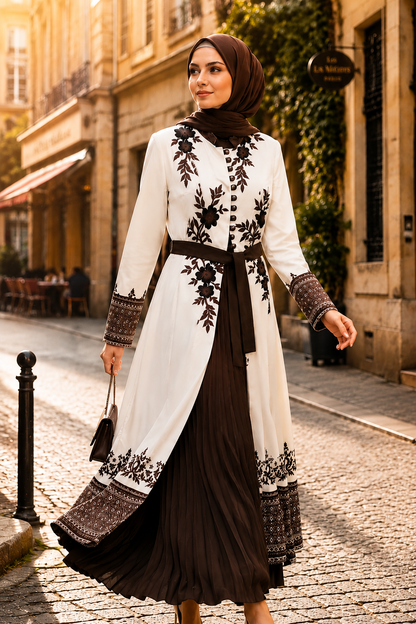 Luxuriöser zweiteiliger Kaftan mit Plissee 4127 - Braun