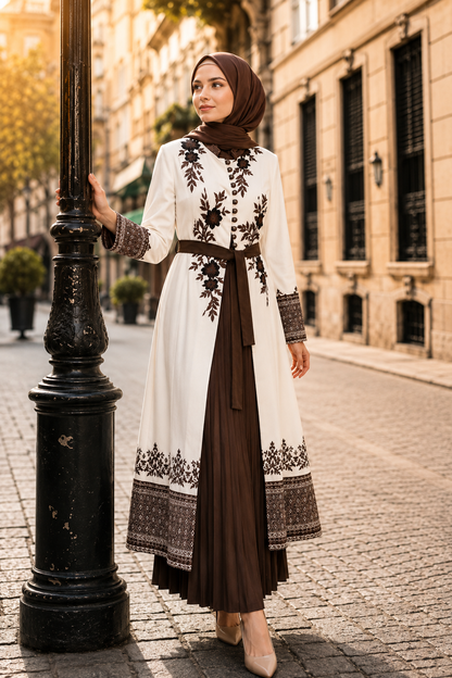 Luxuriöser zweiteiliger Kaftan mit Plissee 4127 - Braun