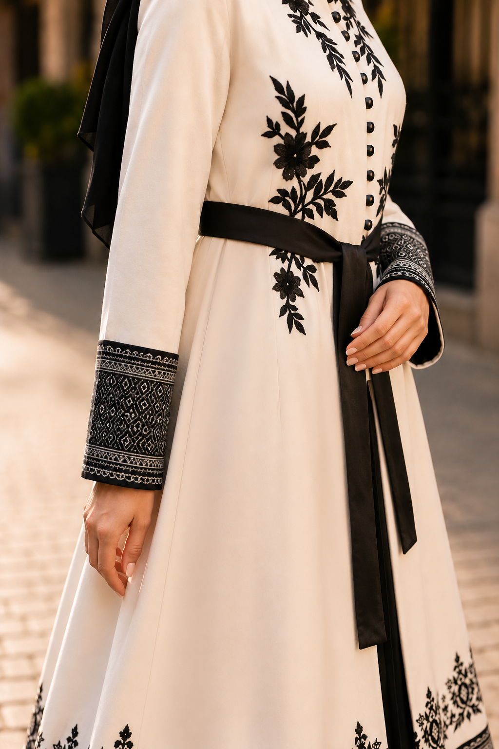 Luxuriöser zweiteiliger Kaftan mit Plissee 4127 - Schwarz