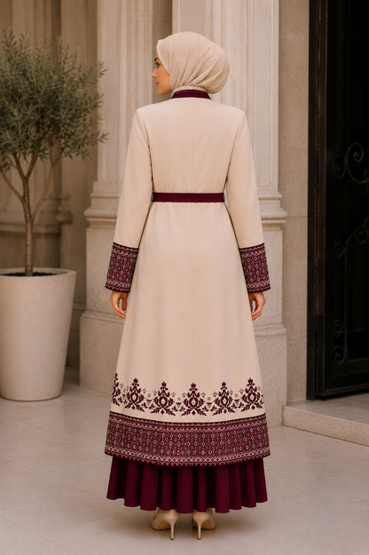 Luxuriöser zweiteiliger Kaftan mit Plissee 4127 - Bordeaux