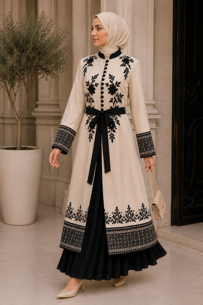 Luxuriöser zweiteiliger Kaftan mit Plissee 4127 - Beige
