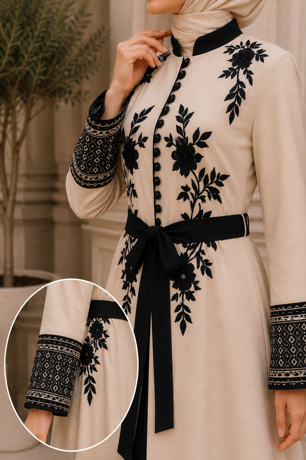 Luxuriöser zweiteiliger Kaftan mit Plissee 4127 - Beige