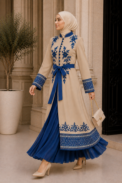 Luxuriöser zweiteiliger Kaftan mit Plissee 4127 - Babyblau