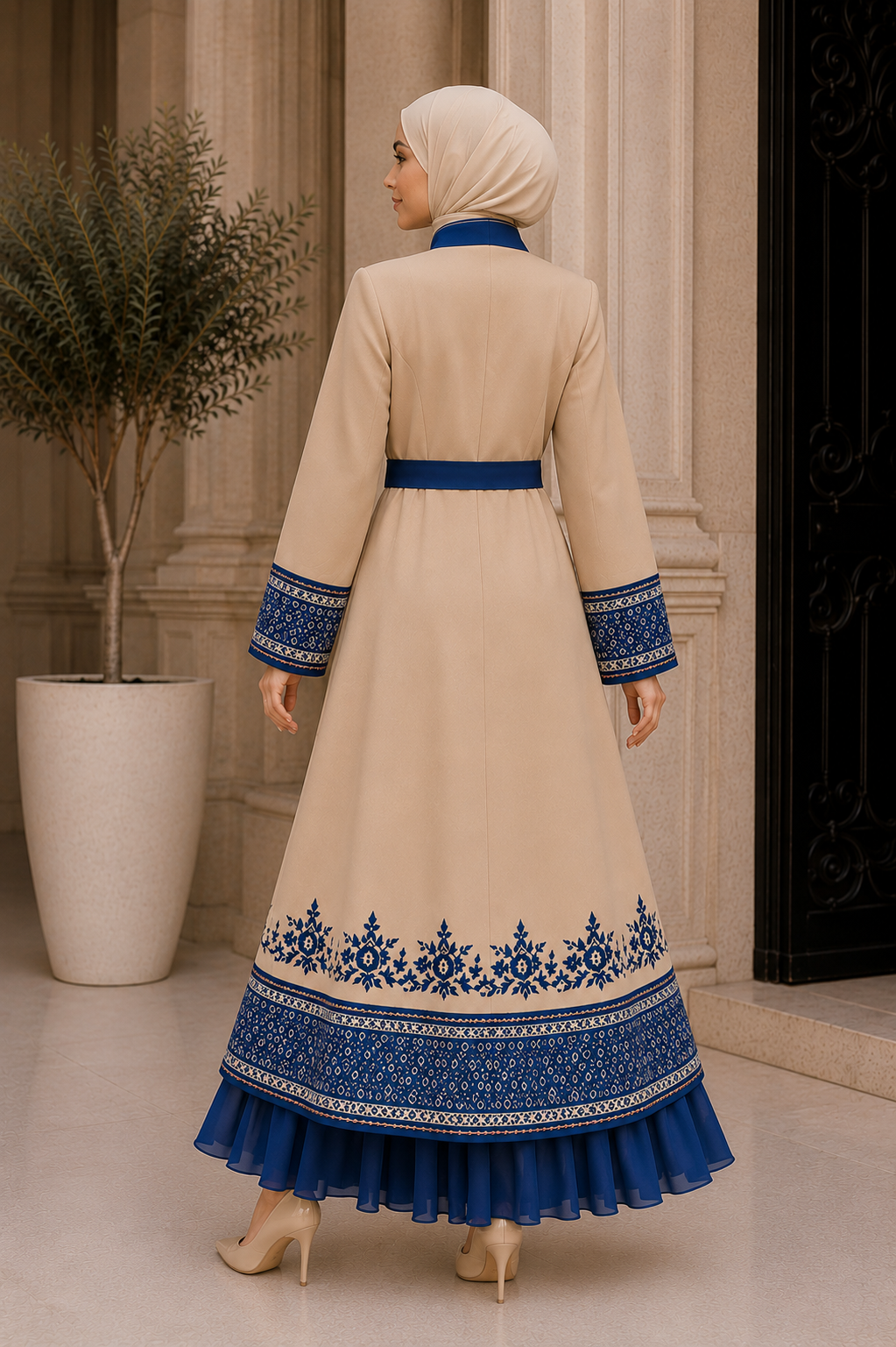 Luxuriöser zweiteiliger Kaftan mit Plissee 4127 - Babyblau