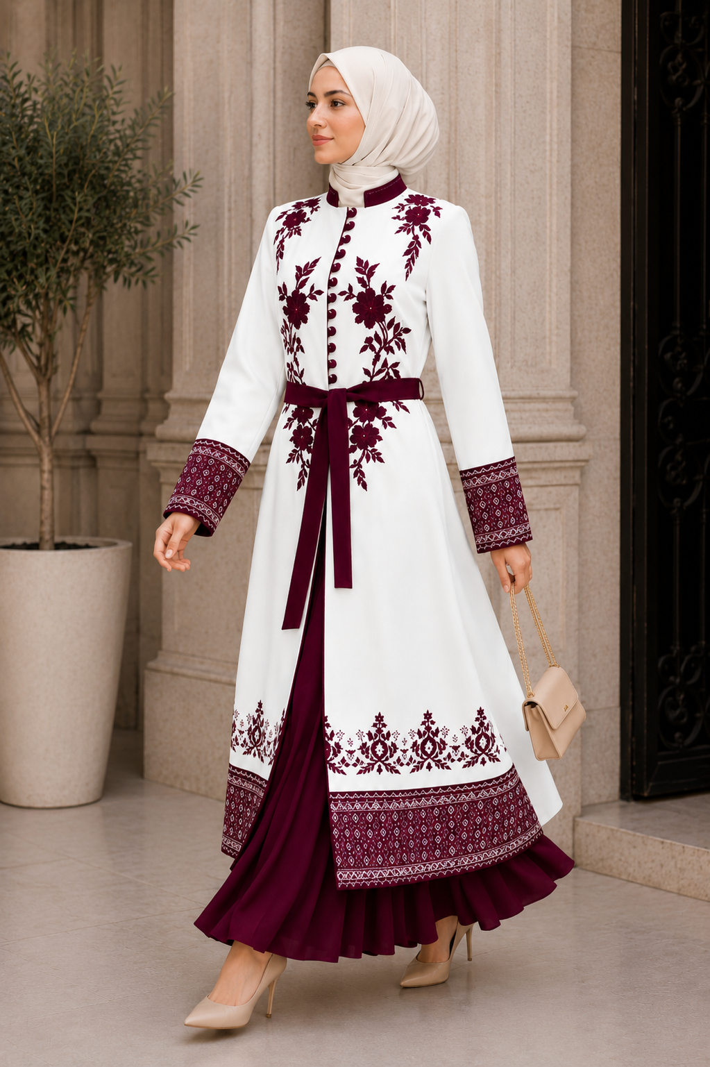Luxuriöser zweiteiliger Kaftan mit Plissee 4127 - Rot