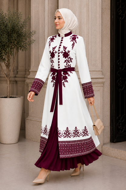Luxuriöser zweiteiliger Kaftan mit Plissee 4127 - Rot