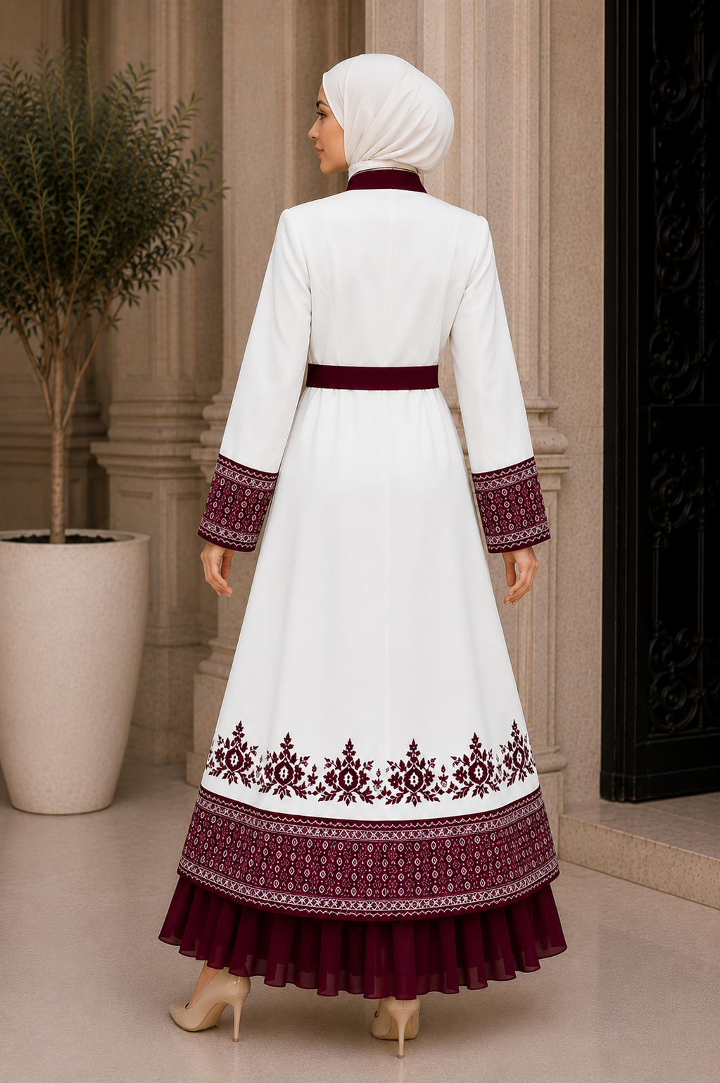 Luxuriöser zweiteiliger Kaftan mit Plissee 4127 - Rot