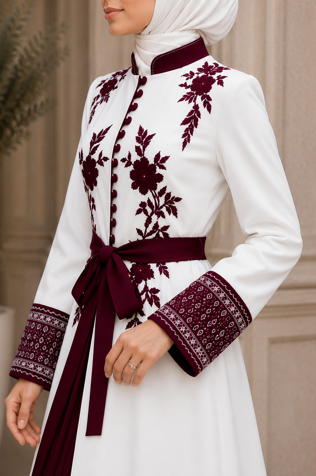 Luxuriöser zweiteiliger Kaftan mit Plissee 4127 - Rot