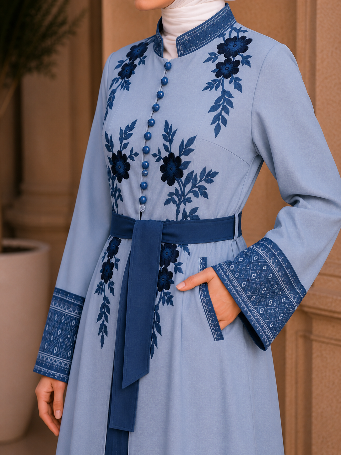 Luxuriöser zweiteiliger Kaftan mit Plissee 4127 - Blau