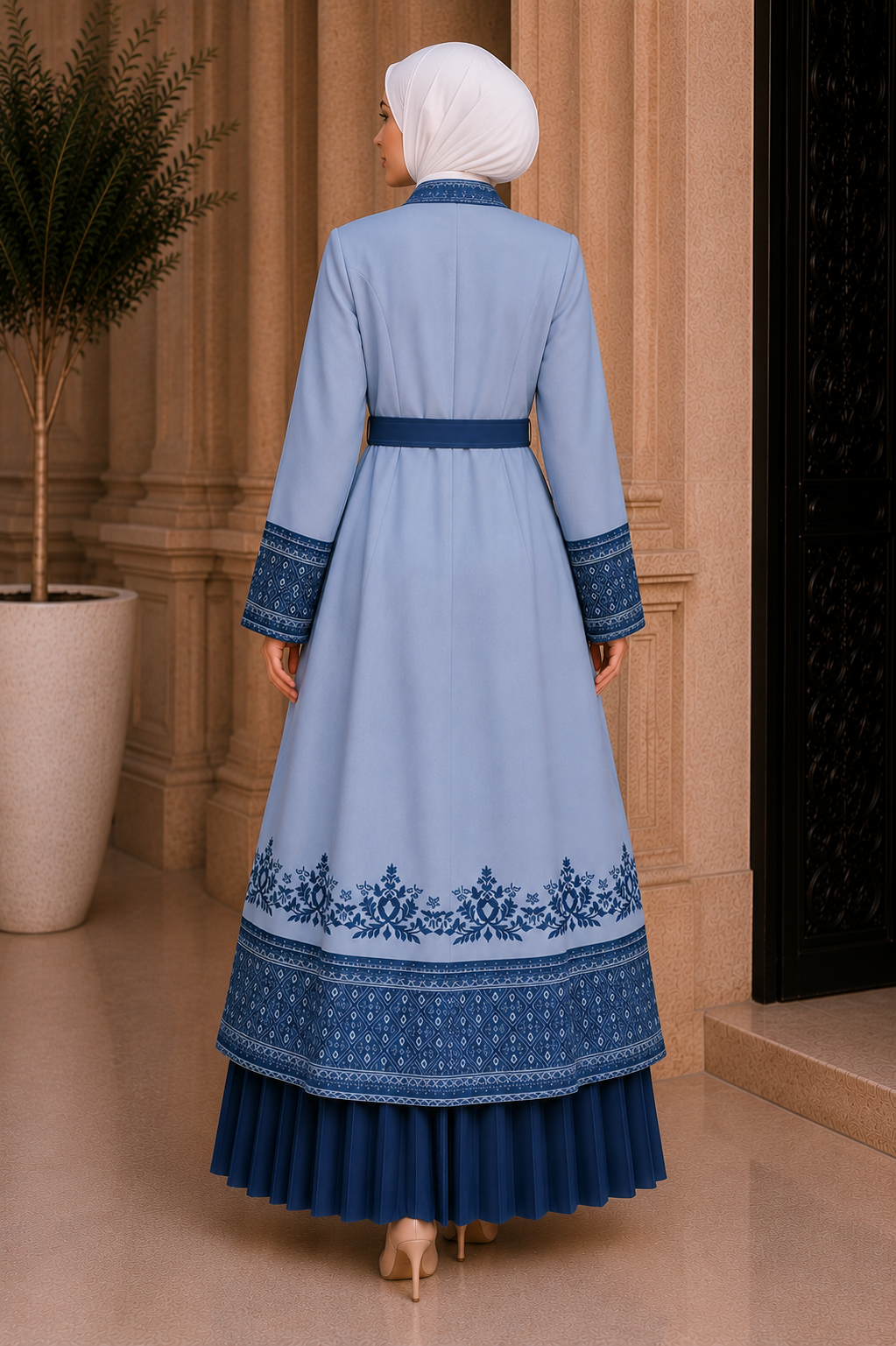 Luxuriöser zweiteiliger Kaftan mit Plissee 4127 - Blau