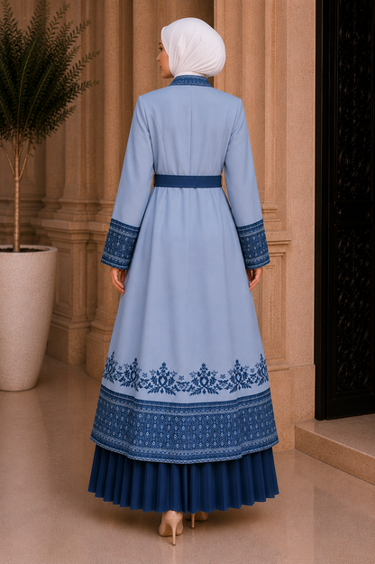 Luxuriöser zweiteiliger Kaftan mit Plissee 4127 - Blau