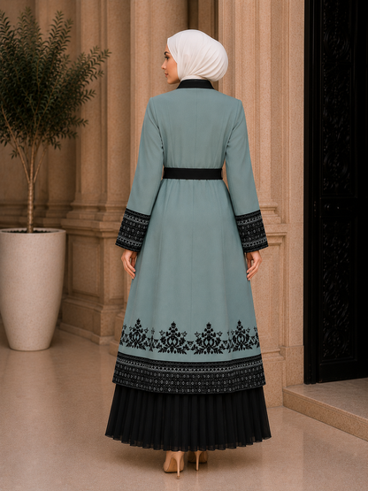 Luxuriöser zweiteiliger Kaftan mit Plissee 4127 - Mint