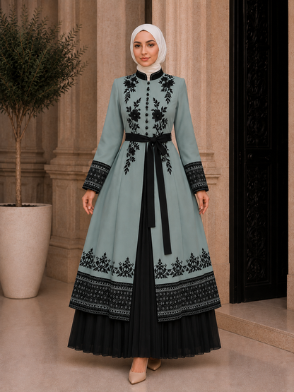 Luxuriöser zweiteiliger Kaftan mit Plissee 4127 - Mint