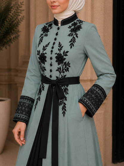 Luxuriöser zweiteiliger Kaftan mit Plissee 4127 - Mint