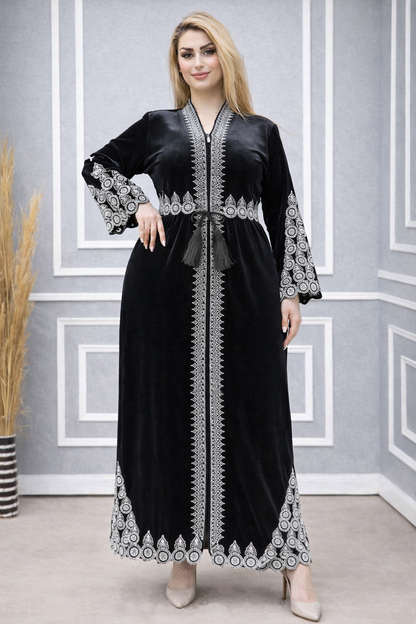 Bestickte Abaya aus koreanischem Samt 709 - Schwarz