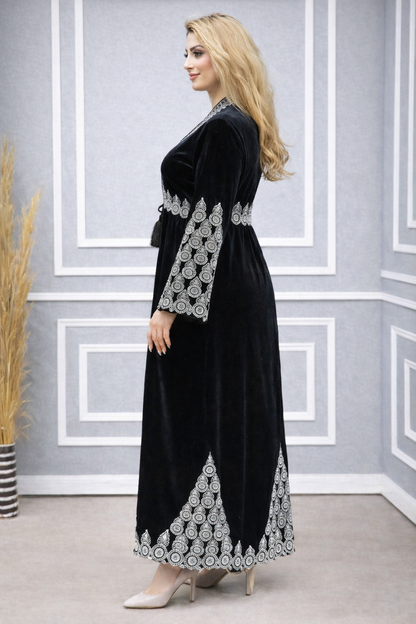 Bestickte Abaya aus koreanischem Samt 709 - Schwarz