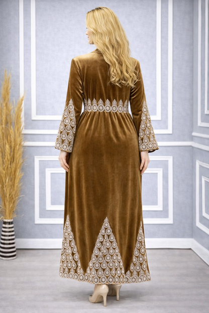 Bestickte Abaya aus koreanischem Samt 709 - Gold