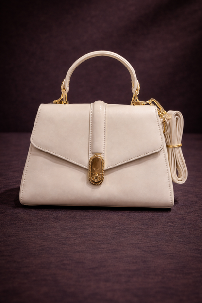 Elegante Handtasche mit langem Lederriemen 990 - Beige