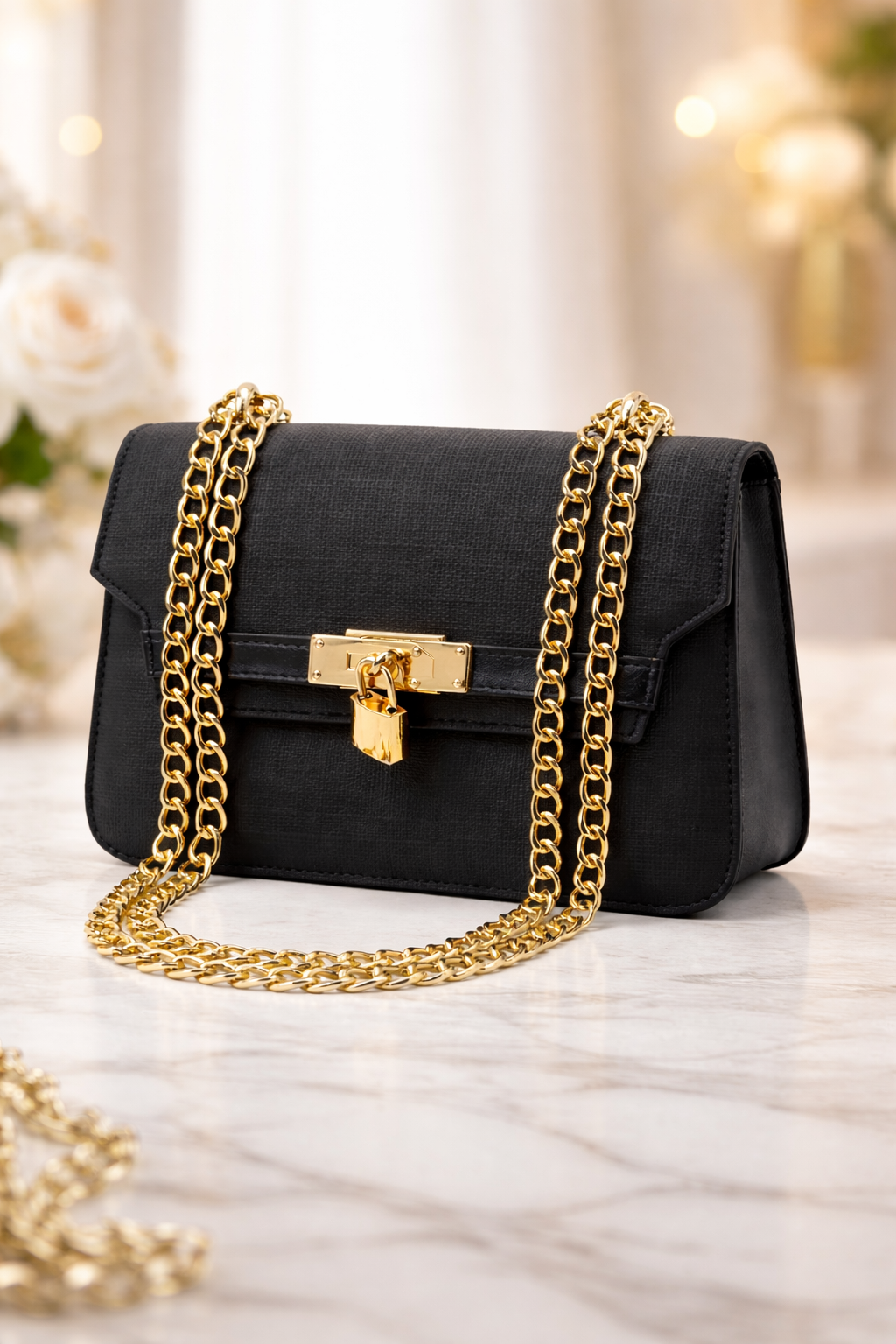 Elegante Handtasche mit langer Metallkette 991 - Schwarz