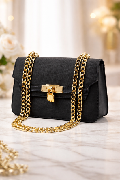Elegante Handtasche mit langer Metallkette 991 - Schwarz