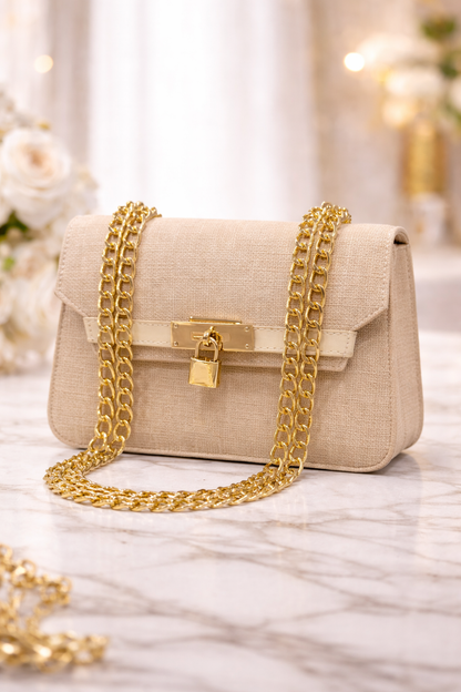 Elegante Handtasche mit langer Metallkette 991 - Beige