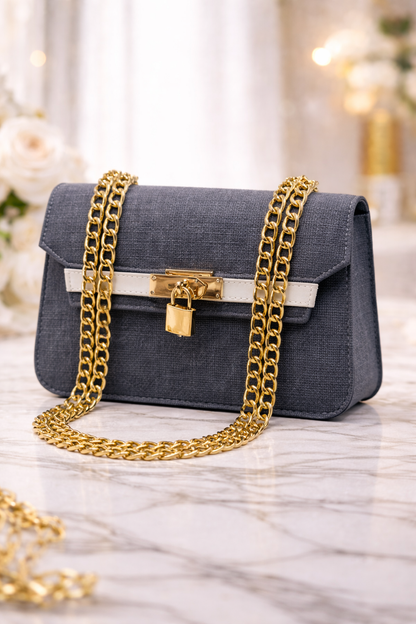 Elegante Handtasche mit langer Metallkette 991 - Anthrazit