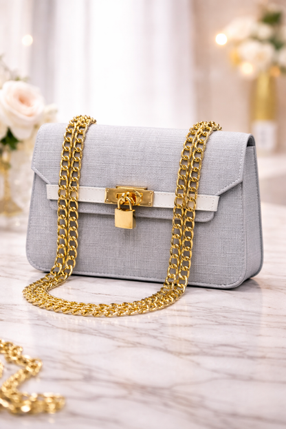 Elegante Handtasche mit langer Metallkette 991 - Grau